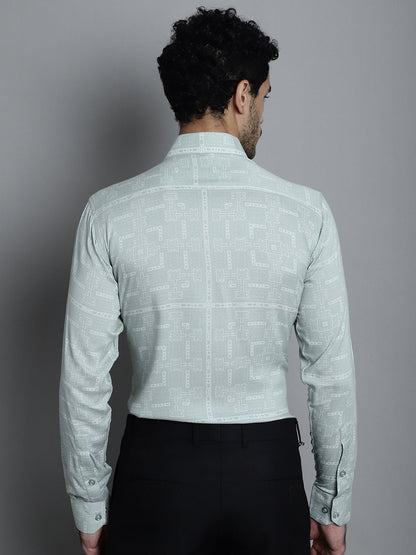 Jainish Men's Geomatric Printed Formal Shirts - Pista