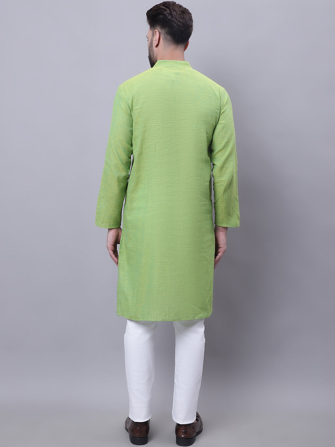 Even Apparels Green Pure Cotton Kurta With Band Collar