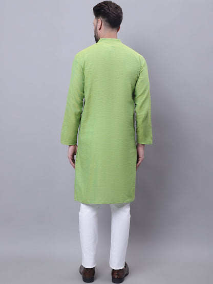 Even Apparels Green Pure Cotton Kurta With Band Collar