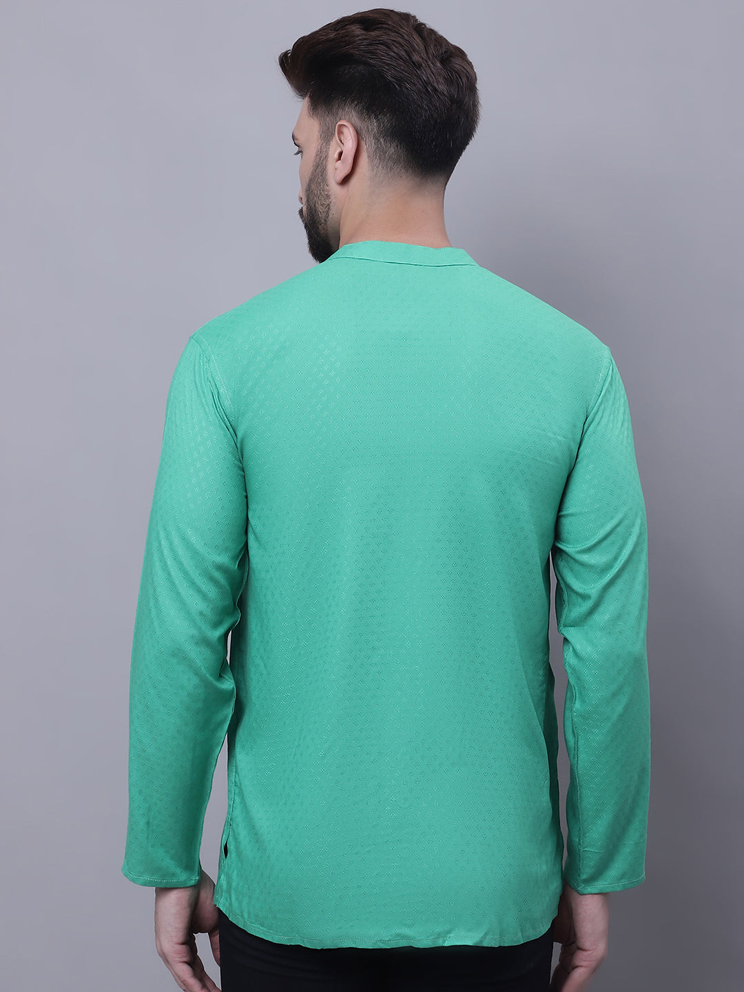 Even Apparels Green Pure Cotton Short Kurta With Band Collar