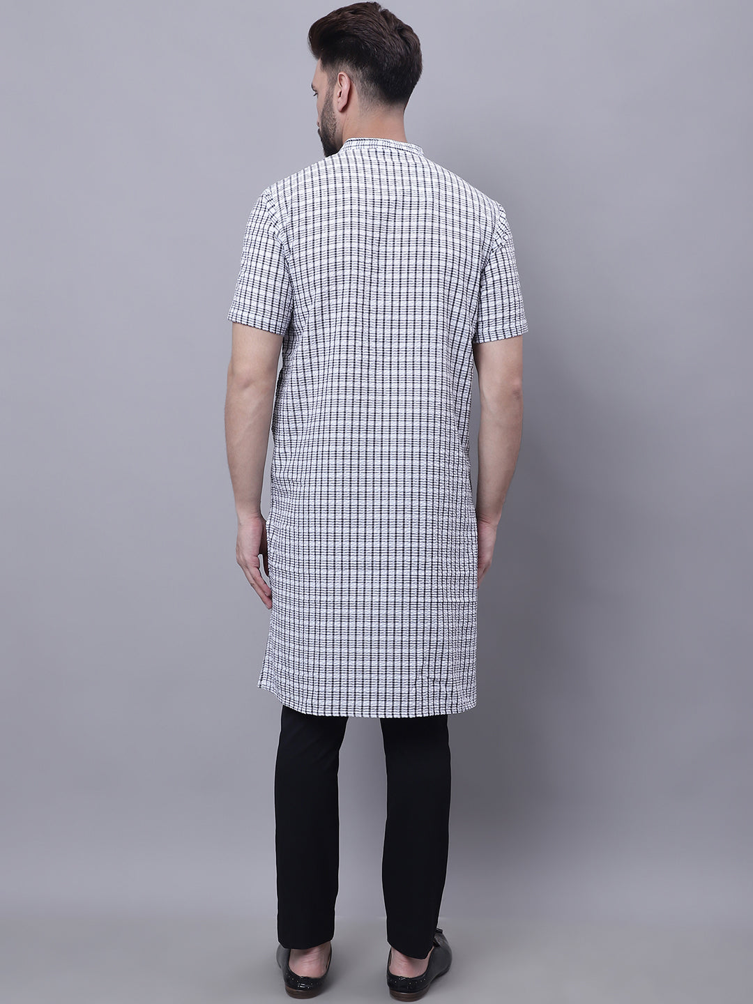 Even Apparels Multi Pure Cotton Short Sleeves Kurta With Band Collar