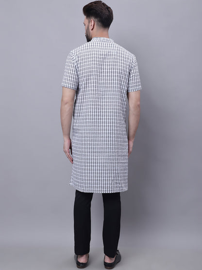 Even Apparels Multi Pure Cotton Short Sleeves Kurta With Band Collar