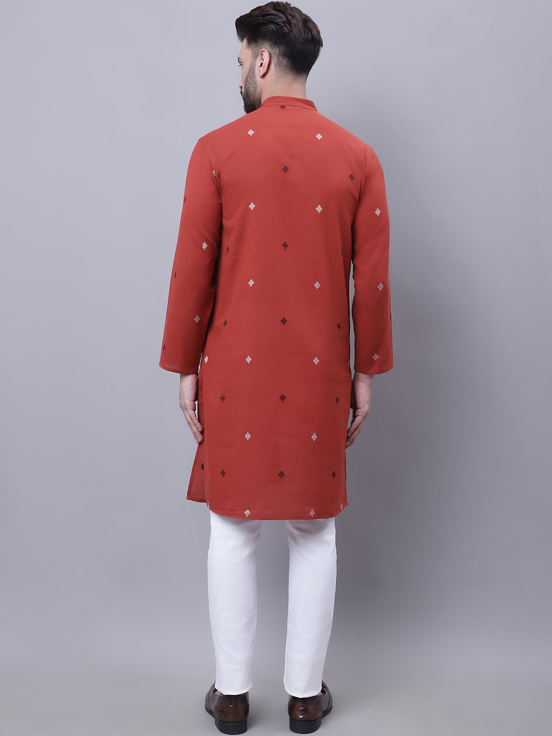Even Apparels Rust Pure Cotton Kurta With Band Collar
