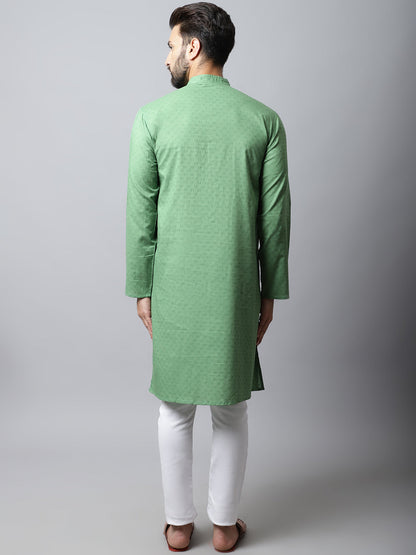 Even Apparels Green Solid Kurta With Band Collar