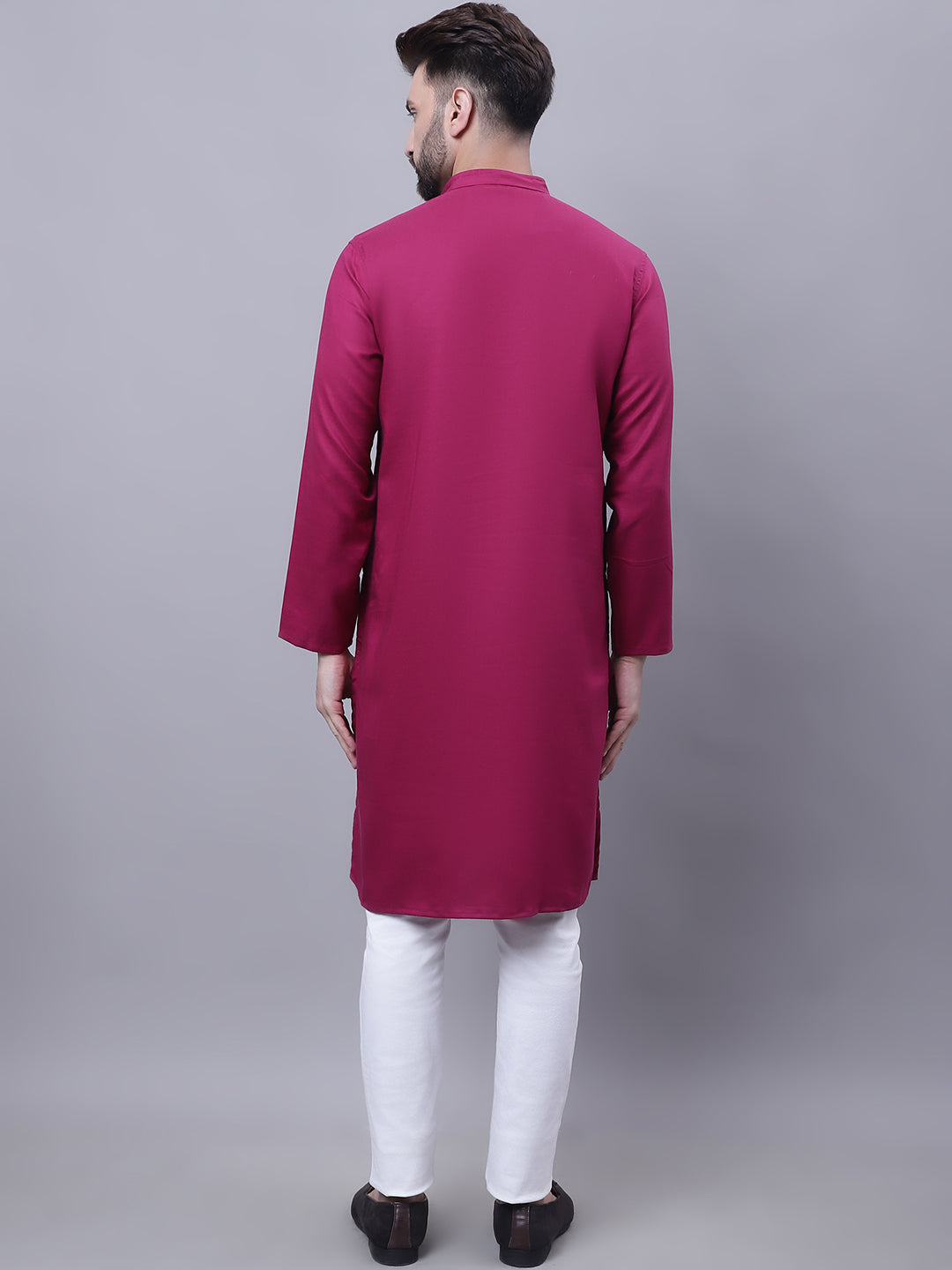 Even Apparels Wine Pure Cotton Kurta With Band Collar