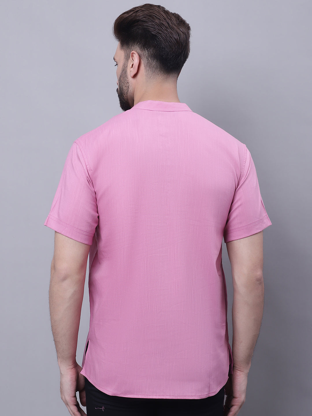 Even Apparels Pink Pure Cotton Short Kurta With Band Collar