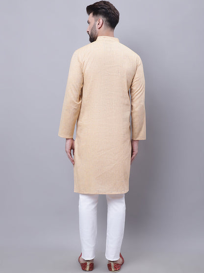Even Apparels Yellow Pure Cotton Kurta With Band Collar