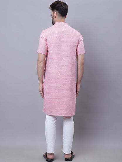 Even Apparels Pink Pure Cotton Short Sleeves Kurta With Band Collar