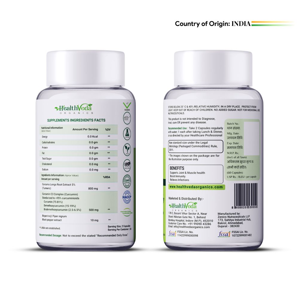 Health Veda Organics Curcumin C3 + Bioperine Capsules