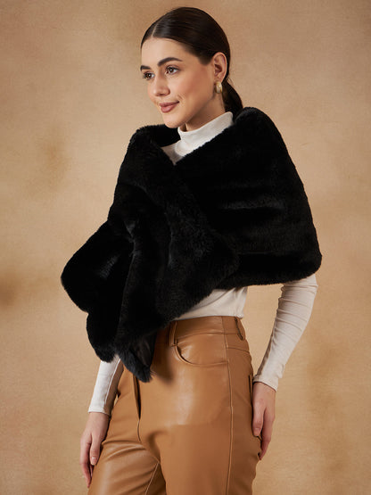 InWeave Women's Black Long Faux Fur Cape