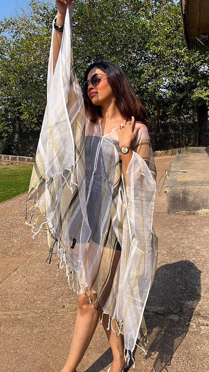 Noroke Silk Fabric Striped Silk Beachwear Cover Up