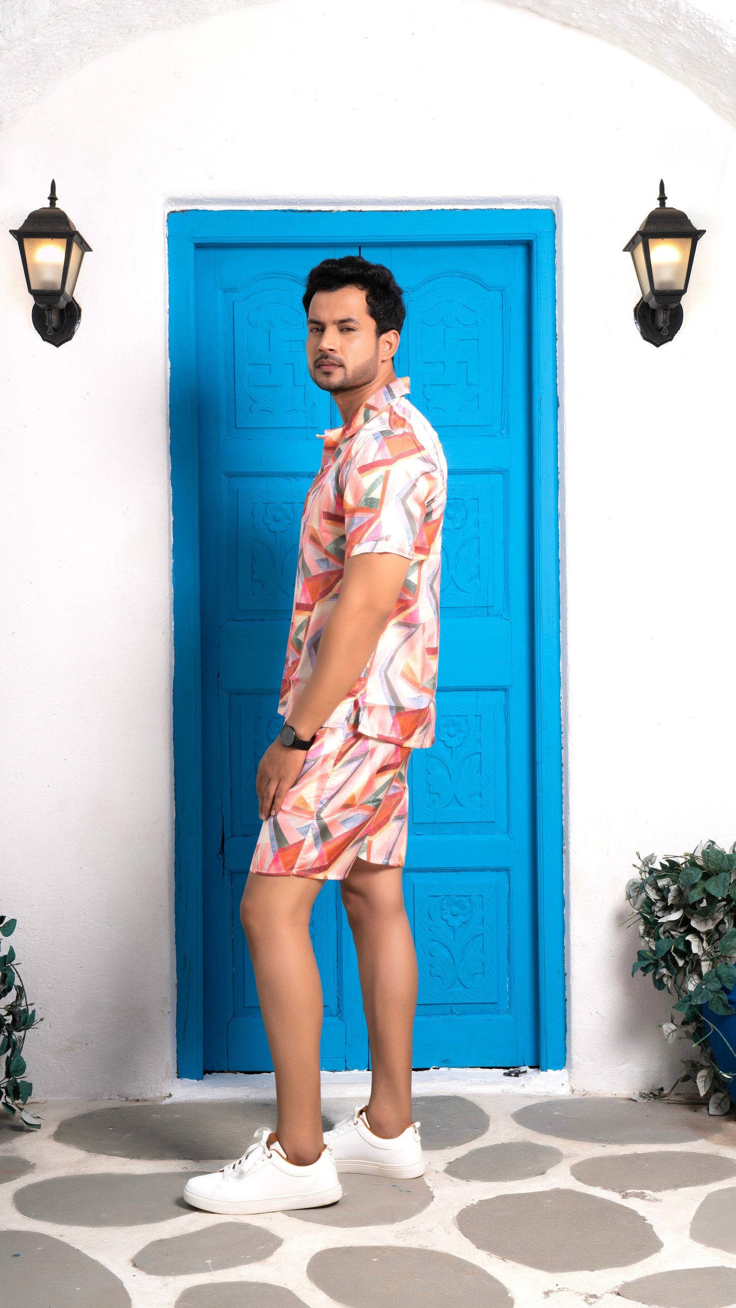Noroke Sustainable fabric | Linen Satin Linen Geometric Co-ord Set Men