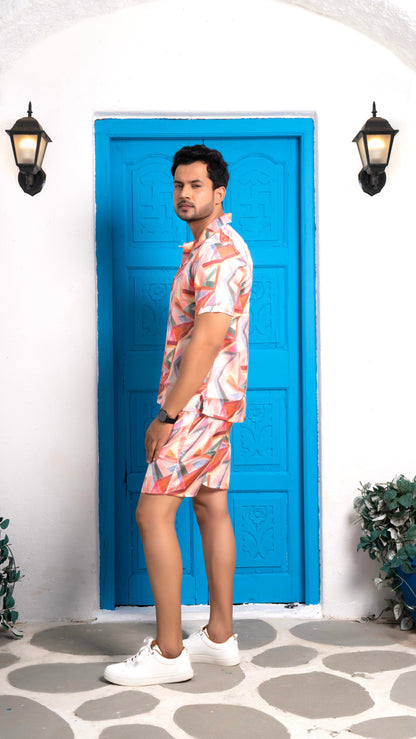 Noroke Sustainable fabric | Linen Satin Linen Geometric Co-ord Set Men