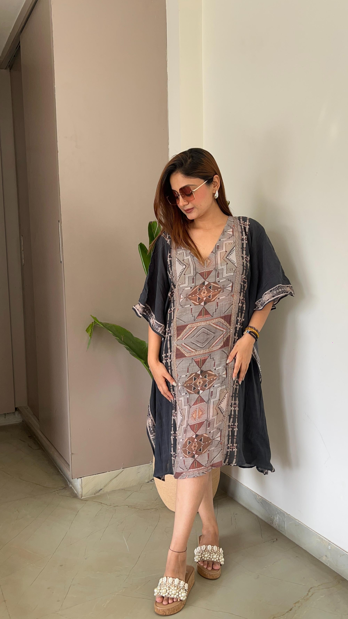 Noroke Cupro Crepe Kaftan Dress - Printed