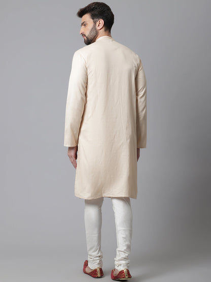 Even Apparels Cream Pure Cotton Kurta With Band Collar