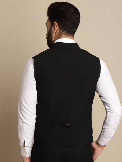 Even Apparels Men's Black Waistcoat with Notched Lapel