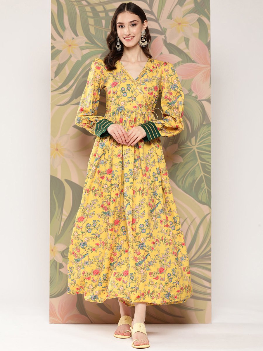 Ahalyaa Floral Printed Tie-Ups Crepe Empire Ethnic Dress