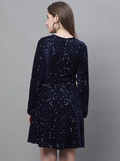 Jainish Women's WoSequin Velvet A-line dress - Navy Blue