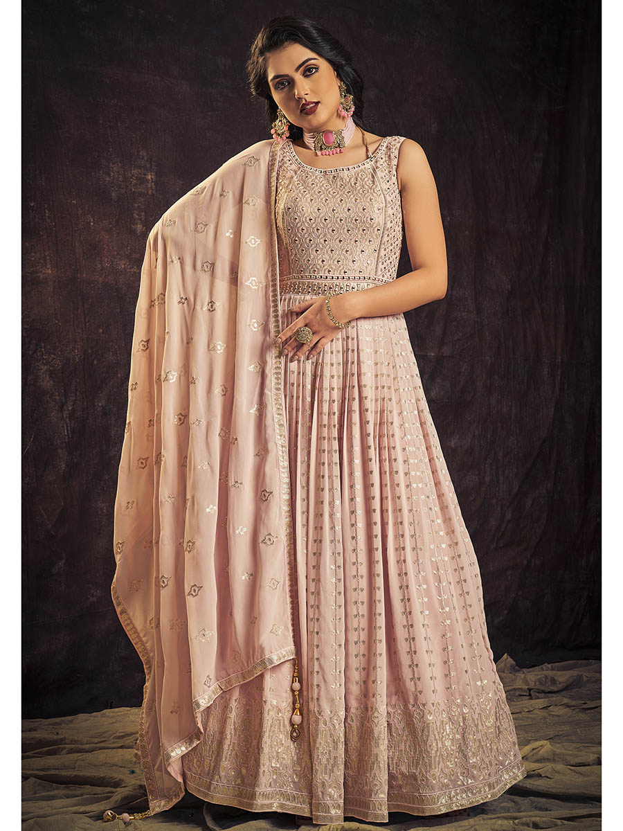 Myra Baby Pink Real Georgette Designer Gown Style Suit