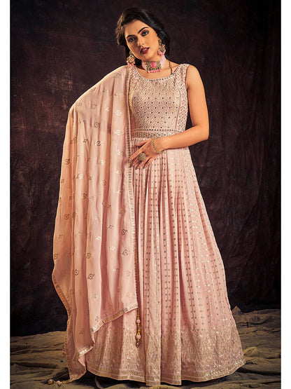 Myra Baby Pink Real Georgette Designer Gown Style Suit