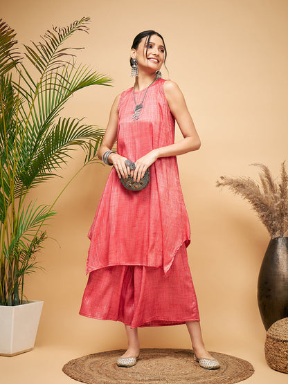 InWeave Women's Red Lurex Short Pallazo Kurta Set