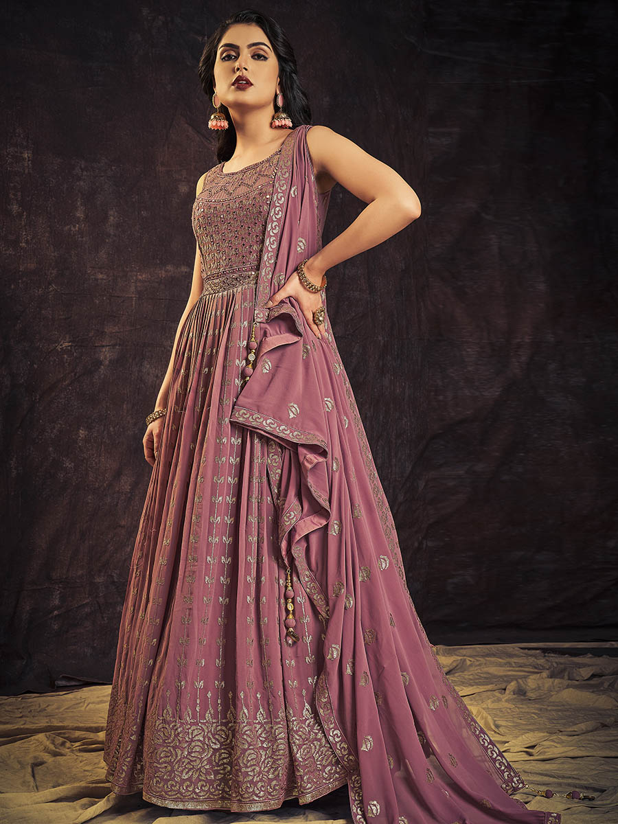 Myra Mauve Real Georgette Designer Gown Style Suit