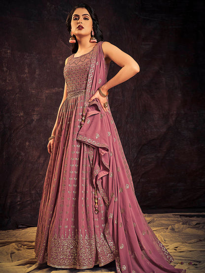 Myra Mauve Real Georgette Designer Gown Style Suit