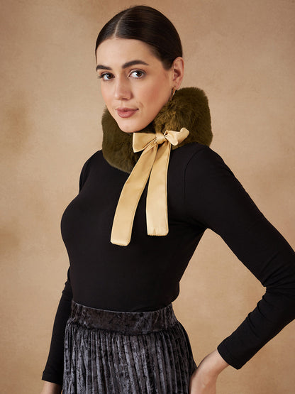 InWeave Women's Mehandi Green Fur Neckpiece