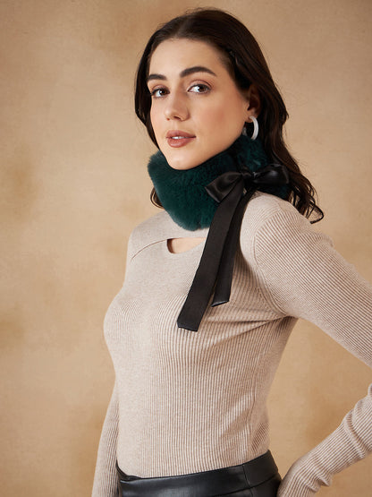 InWeave Women's Dark Teal Fur Neckpiece