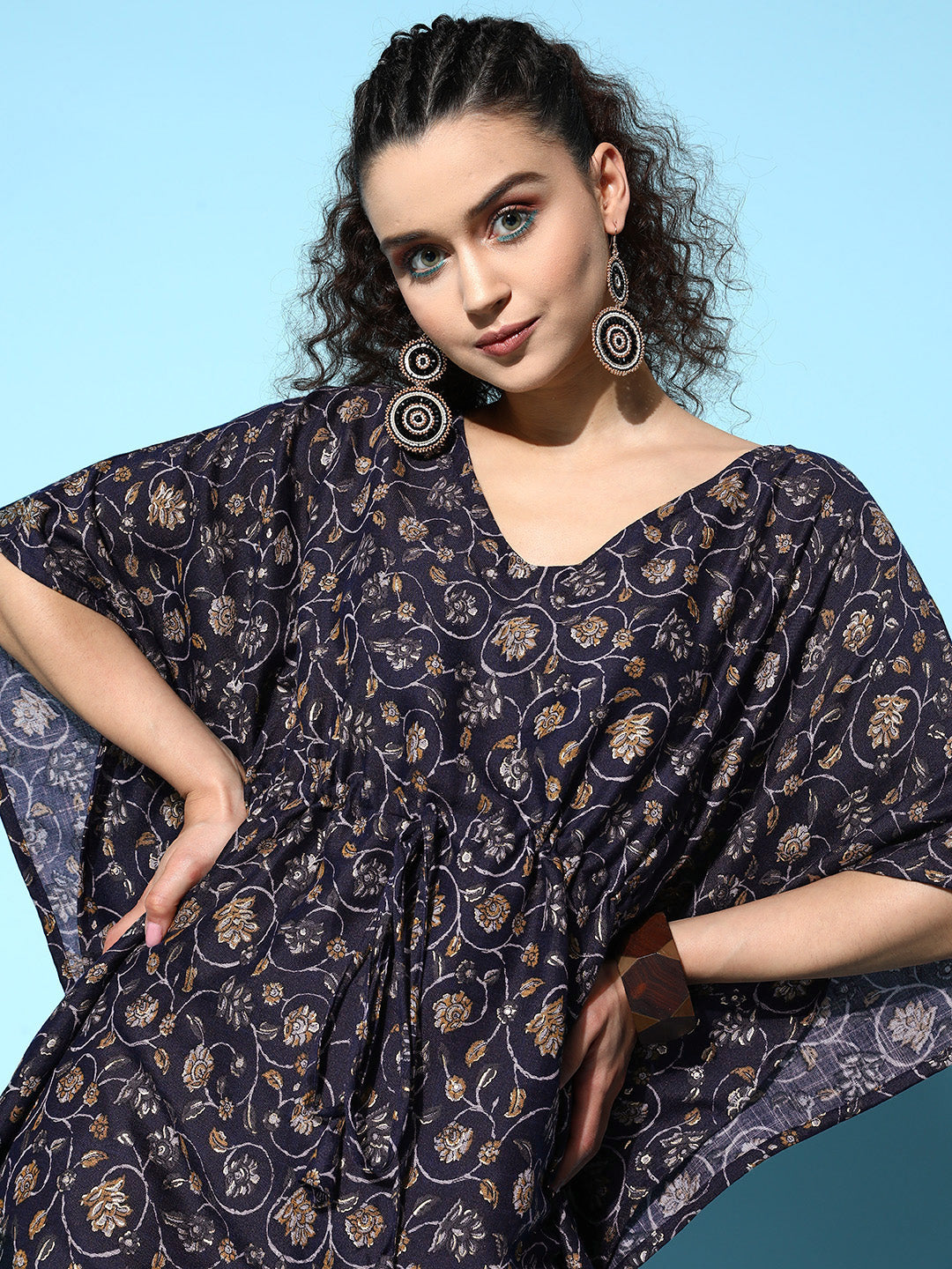 InWeave Women's Navy Jaal Print Kaftan Dress