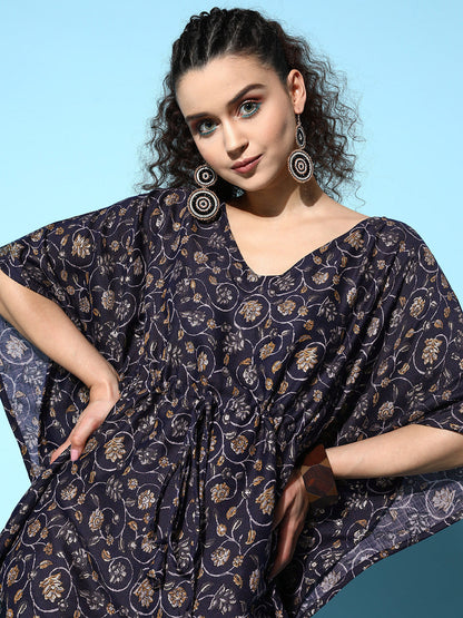 InWeave Women's Navy Jaal Print Kaftan Dress