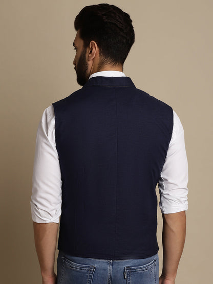 Even Apparels Men's Blue Waistcoat with Notched Lapel