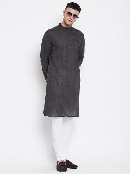 Even Apparels Grey Pure Cotton Kurta With Band Collar