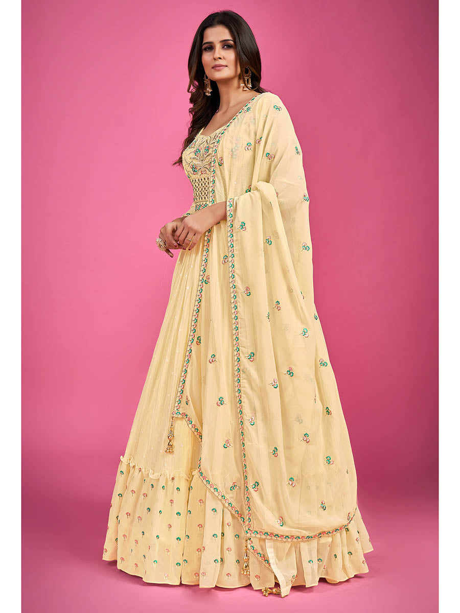 Myra Yellow Pure Georgette Embroidered Gown