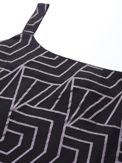 Ahalyaa Square Neck Printed Embellished Crepe Tunic