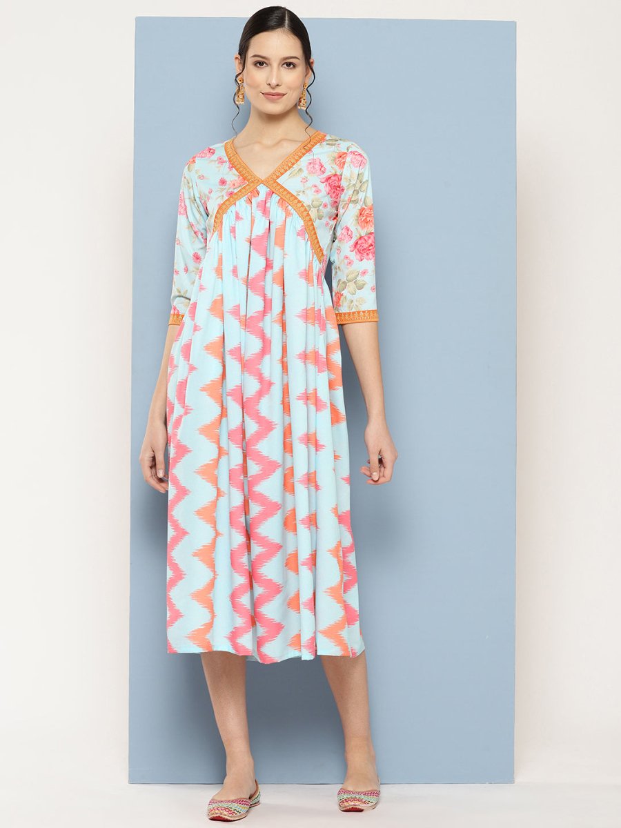 Ahalyaa Floral Printed Midi Empire Ethnic Dress
