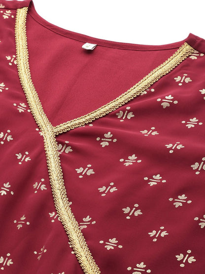 Ahalyaa Women Maroon Floral Empire Kurta with Palazzos