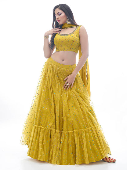 Myra Mustard Art Silk Designer Lehenga