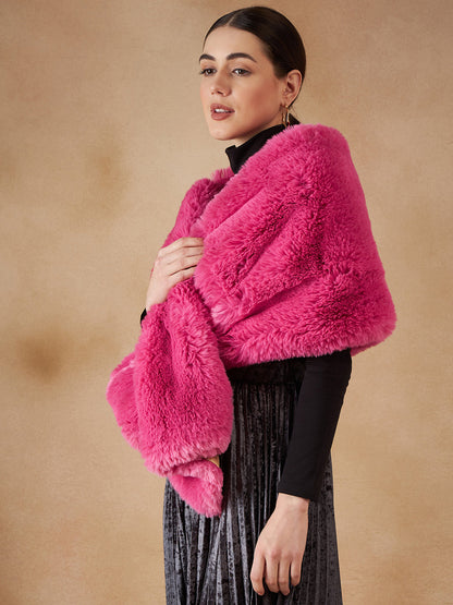 InWeave Women's Light Pink Long Faux Fur Cape