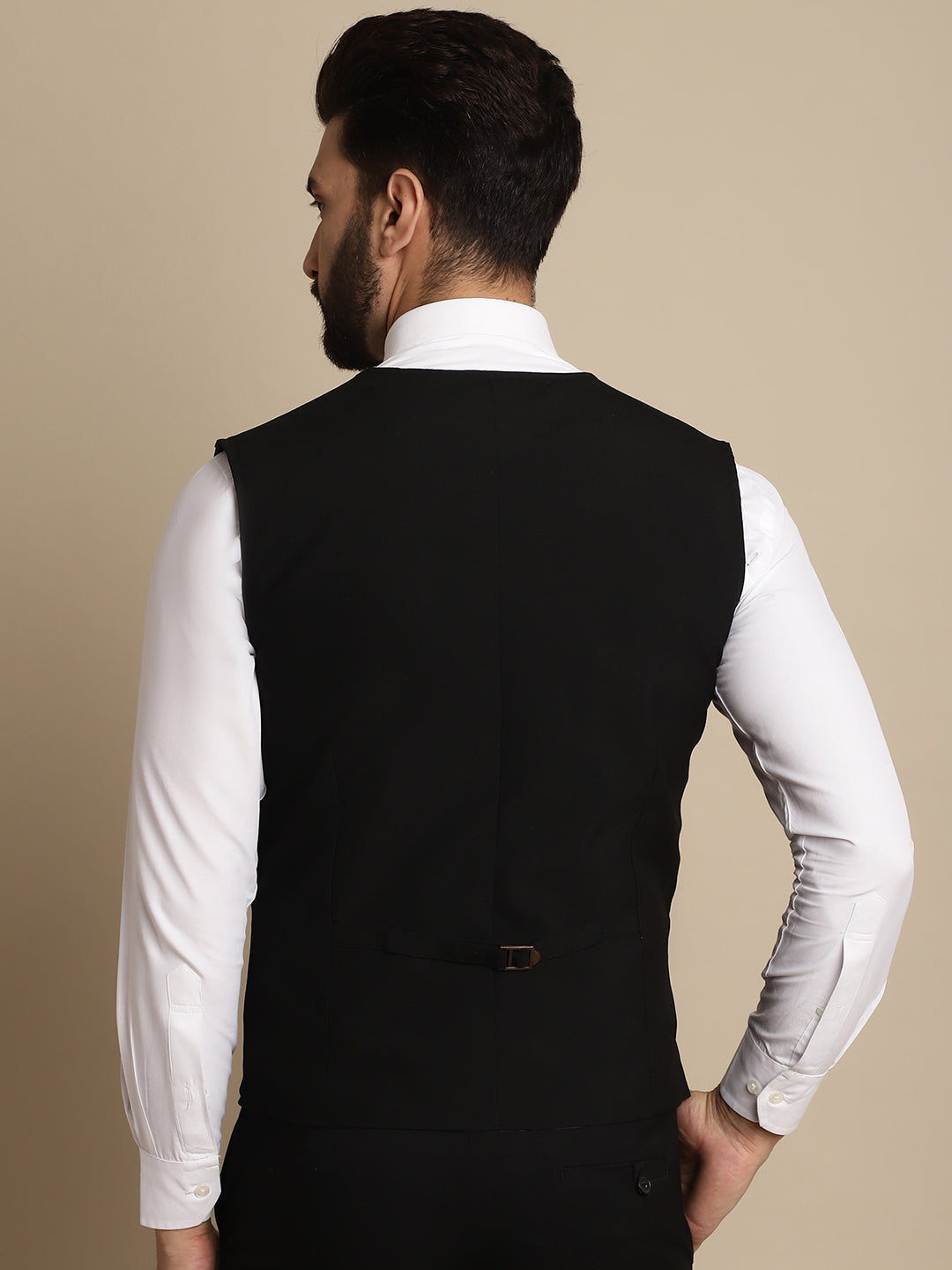 Even Apparels Men's Black Double Breast Waistcoat
