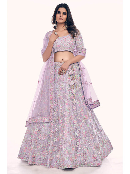 Myra Lilac Soft Net Embroidered Designer Lehenga Choli
