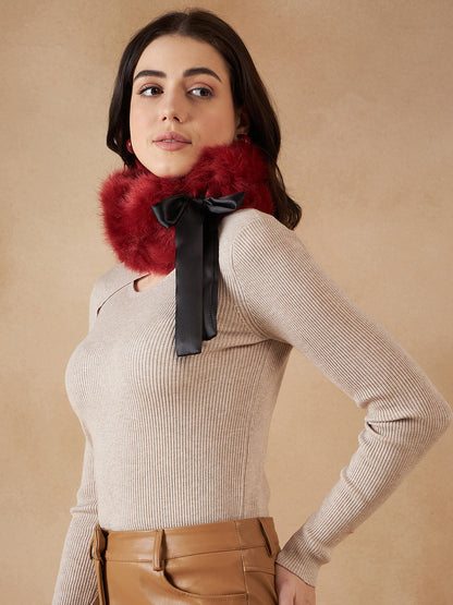 InWeave Women's Bright Rust Fur Neckpiece
