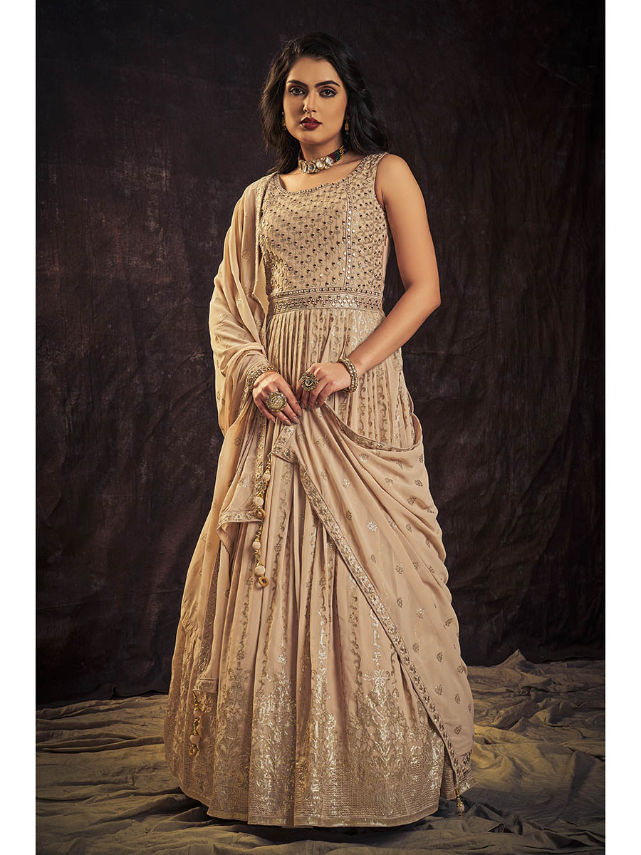Myra Peach Real Georgette Designer Gown Style Suit