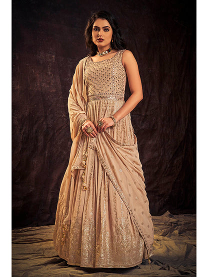 Myra Peach Real Georgette Designer Gown Style Suit