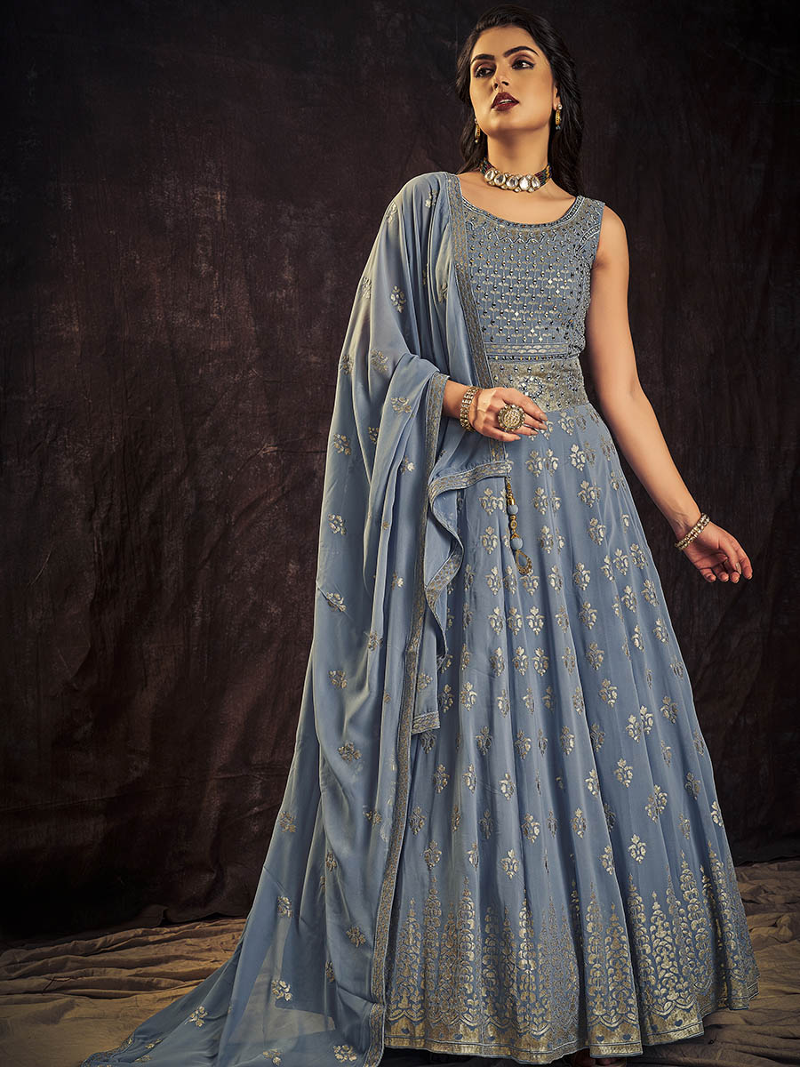 Myra Blue Real Georgette Designer Gown Style Suit