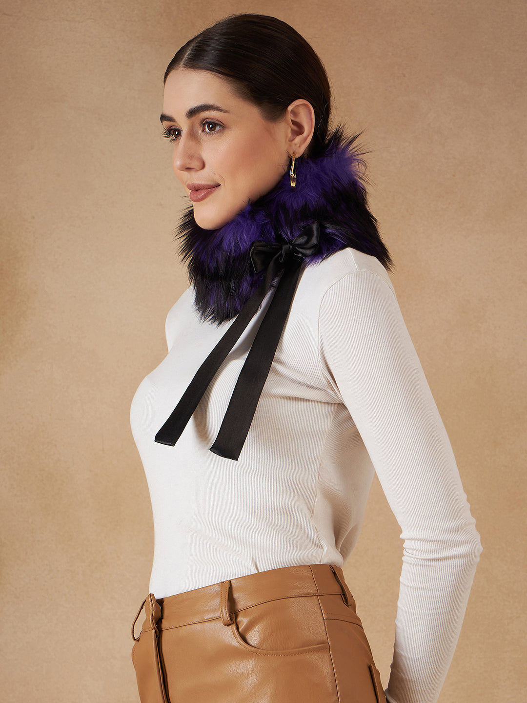 InWeave Women's Purple Black Fur Neckpiece