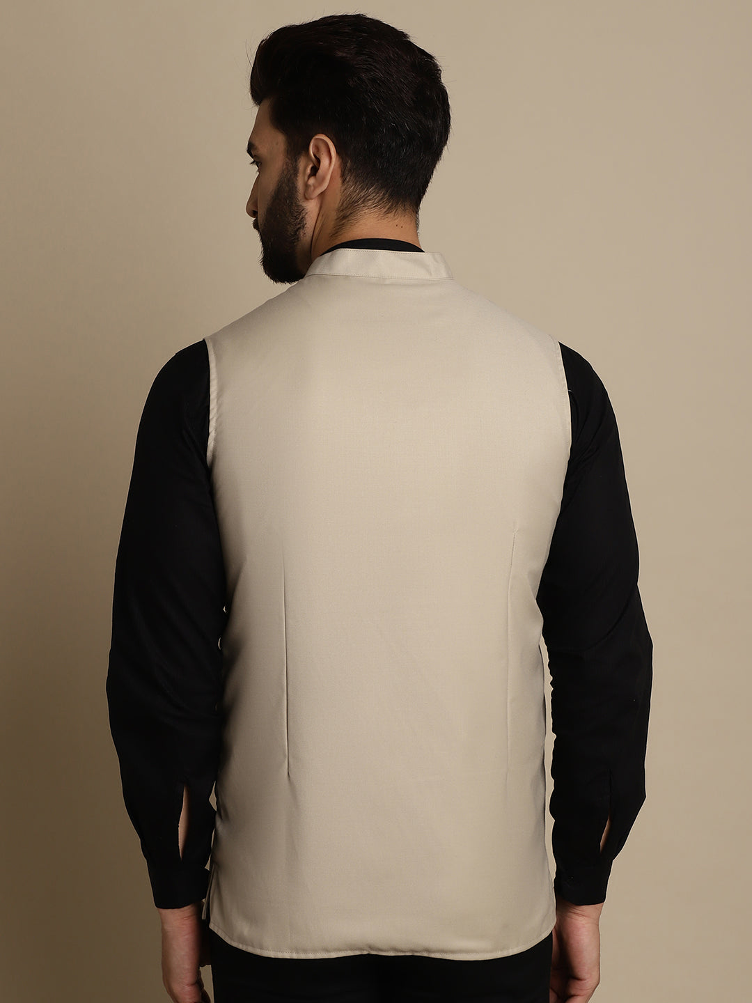 Even Apparels Men's Cream Mandarin Collar Waistcoat
