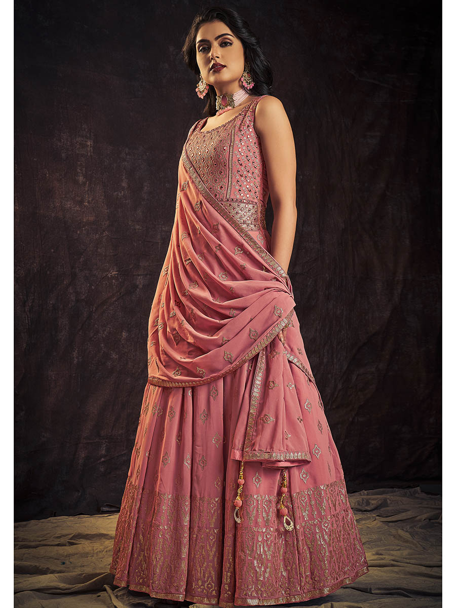 Myra Pink Real Georgette Designer Gown Style Suit