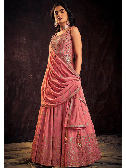 Myra Pink Real Georgette Designer Gown Style Suit