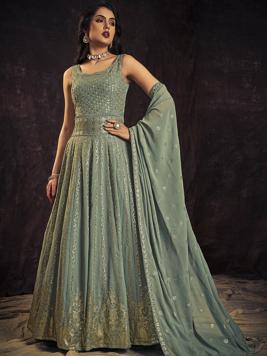 Myra Olive Real Georgette Designer Gown Style Suit